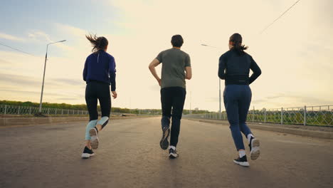Am-Morgen-Laufen-Sportliche-Personen.-Rückansicht-Männlicher-Und-Weiblicher-Profiläufer